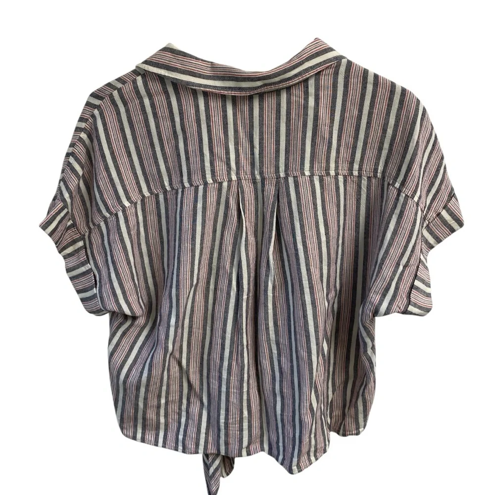 Cloth And Stone Striped Button-Up Tie-Front Top Rayon Linen Blend‎